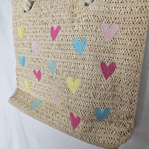 Cat & Jack Heart Patterned Woven Tote Bag Embroidered Hearts - Picture 2 of 10